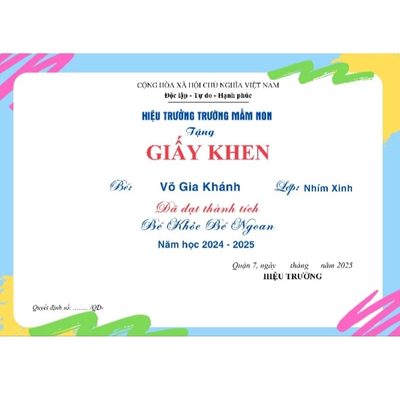 Giấy khen mầm non, mẫu giáo